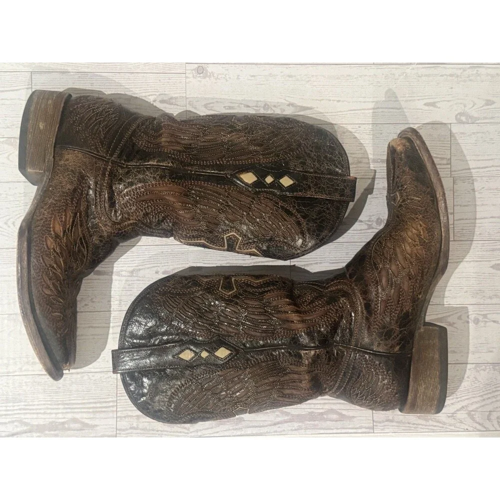 Corral Mens 7.5D A1978 Wing & Cross Brown Cracked Leather Boots Square Toe